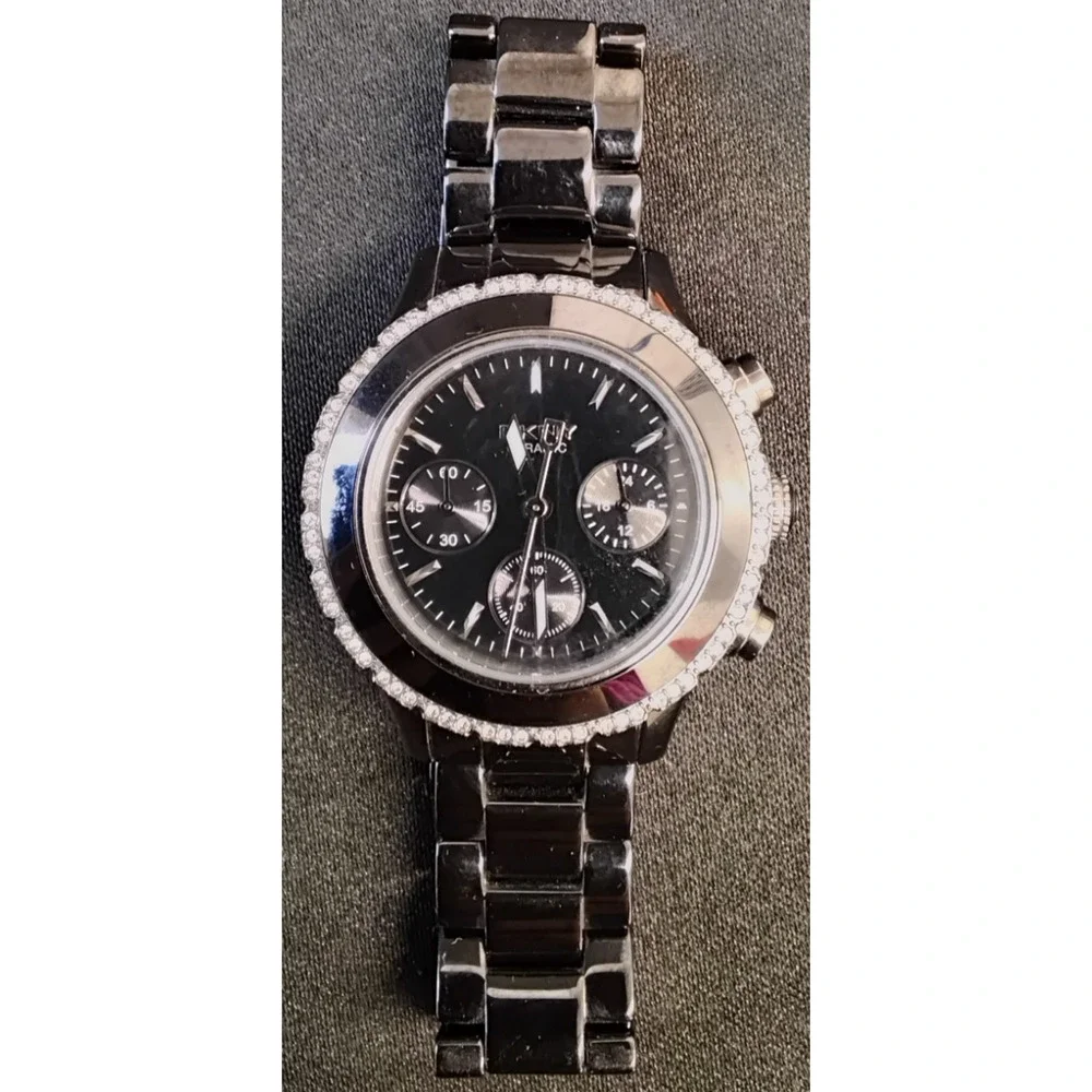DKNY Men's Wrist Watch Ceramic and Stainless Steel Black w/ Crystals #Z5863